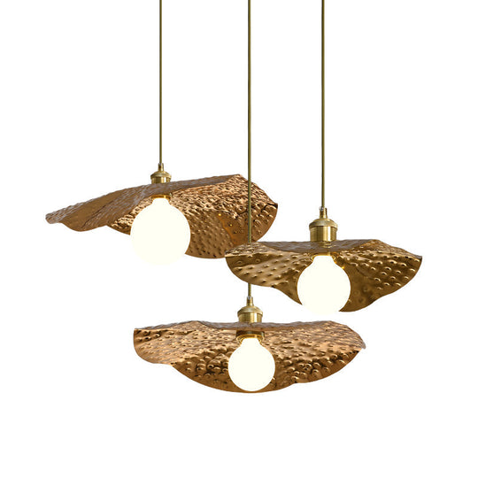 Lotus Leaf Pendant Lamp - Postmodern Hammered Metal 1-Light Brown