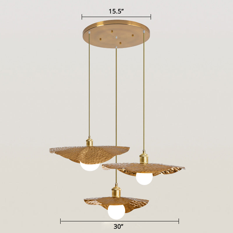 Postmodern 1-Light Brown Hammered Metal Lotus Leaf Pendant Ceiling Lamp