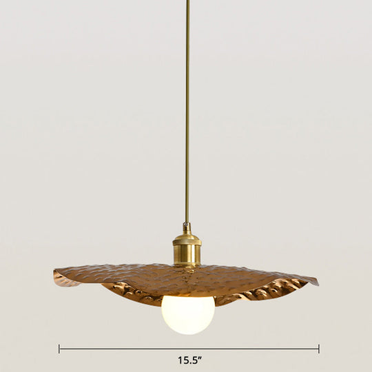 Postmodern 1-Light Brown Hammered Metal Lotus Leaf Pendant Ceiling Lamp