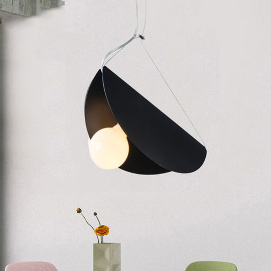Contemporary Curved Hanging Pendant Light - Black/Grey Metal Suspension For Bedroom
