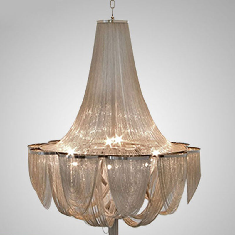 Modern Empire Chandelier With Aluminum Chain - Dining Room Ceiling Lamp Silver / 19.5