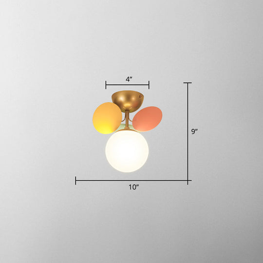 White Glass Semi Flush Circle Chandelier For Children’s Room - Creative Ceiling Light Fixture