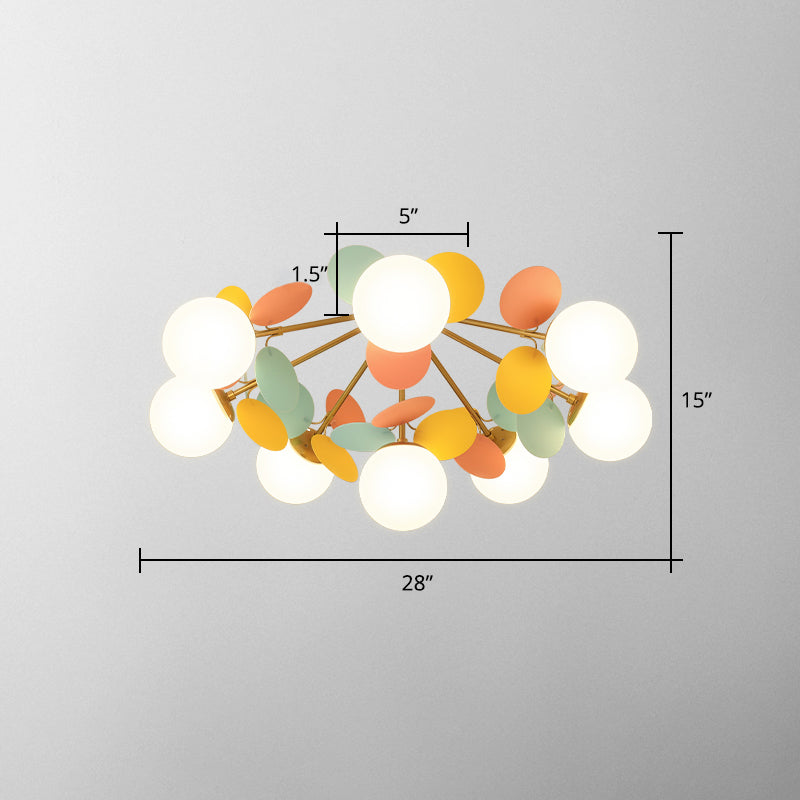 White Glass Semi Flush Circle Chandelier For Children’s Room - Creative Ceiling Light Fixture