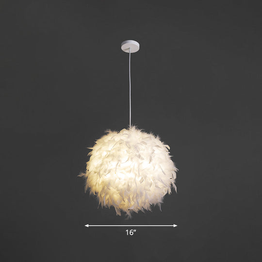 White Minimalistic Bedroom Pendant Light With Feather Detail