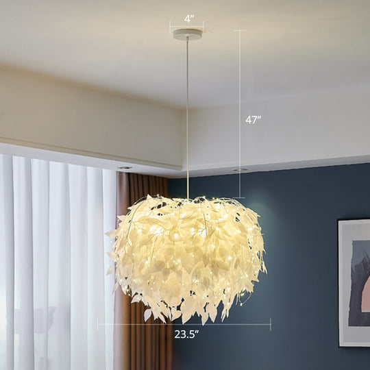 White Nordic Fabric Suspended Pendant Light For Living Room