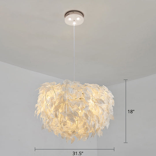 White Nordic Fabric Suspended Pendant Light For Living Room