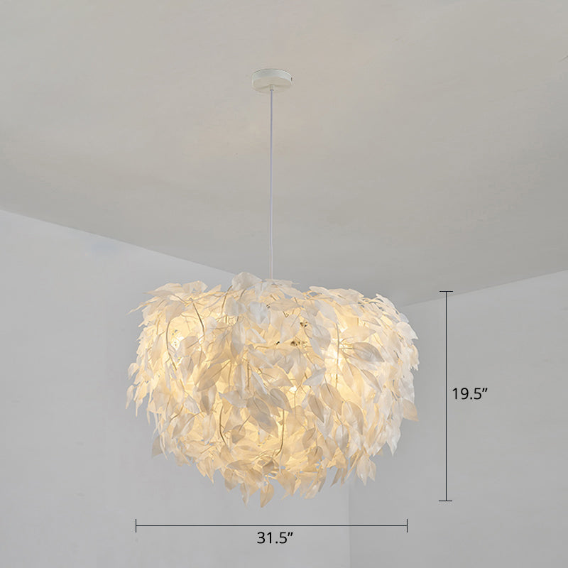 White Nordic Fabric Suspended Pendant Light For Living Room