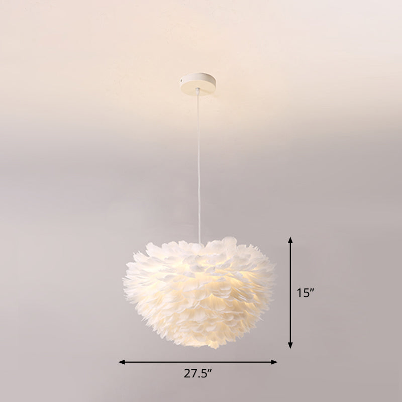 White Nordic Fabric Suspended Pendant Light For Living Room