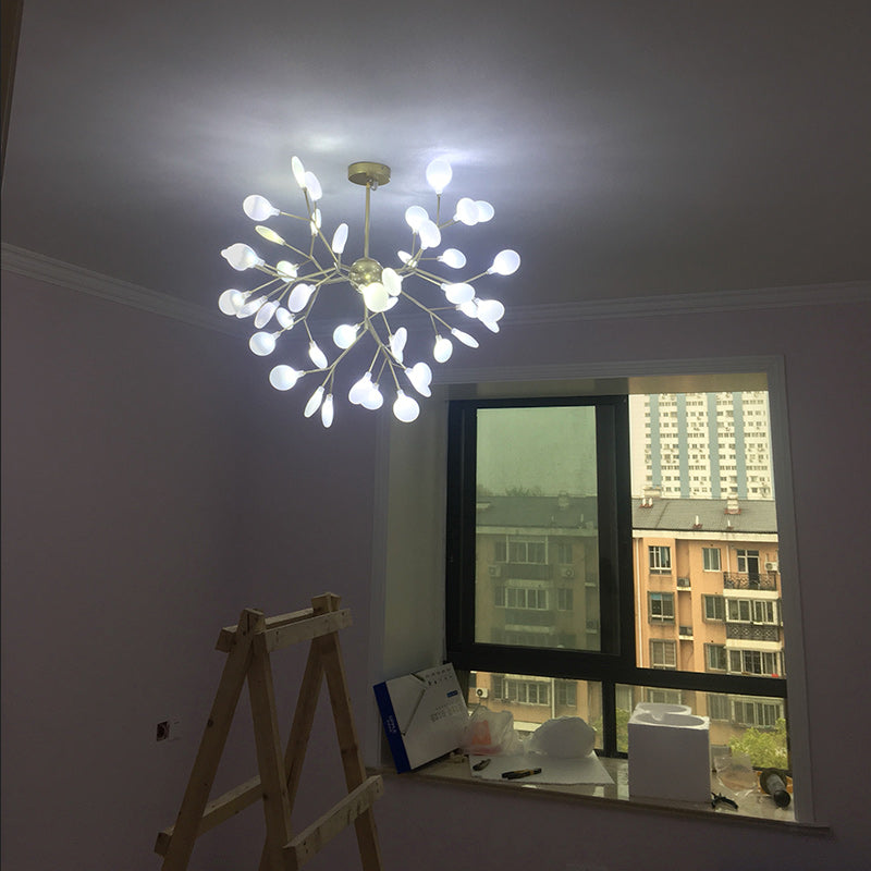 Designer Acrylic Leaf Chandelier Pendant With Gold Finish For Bedroom Ceiling