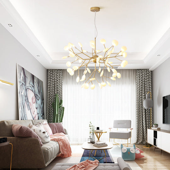 Designer Acrylic Leaf Chandelier Pendant With Gold Finish For Bedroom Ceiling