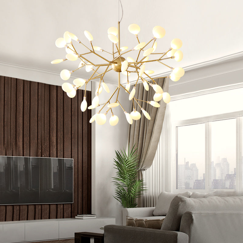 Designer Acrylic Leaf Chandelier Pendant With Gold Finish For Bedroom Ceiling