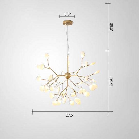 Designer Acrylic Leaf Chandelier Pendant With Gold Finish For Bedroom Ceiling