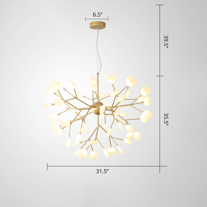 Designer Gold Acrylic Leaf Hanging Chandelier Pendant Ceiling Light For Bedroom