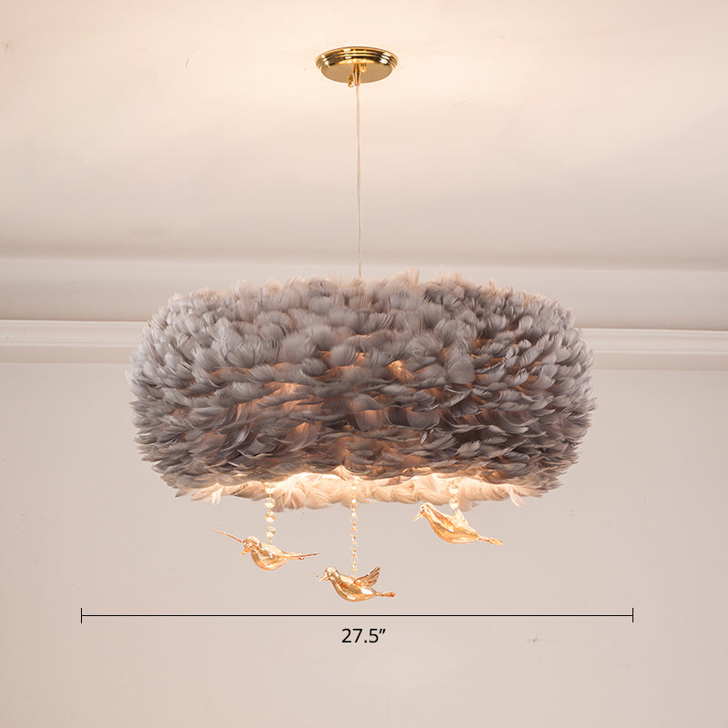 Minimalist Crystal Bird Chandelier Pendant Light Fixture With Feather Nest Design
