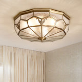 Colonial Style Gold Finish 4-Light Ceiling Flush Mount With Frosted Glass Bowl Shape