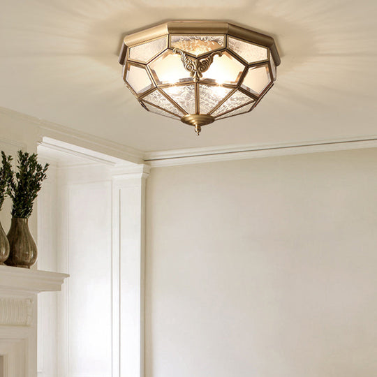 Colonial Style Gold Finish 4 - Light Ceiling Flush Mount With Frosted Glass Bowl Shape