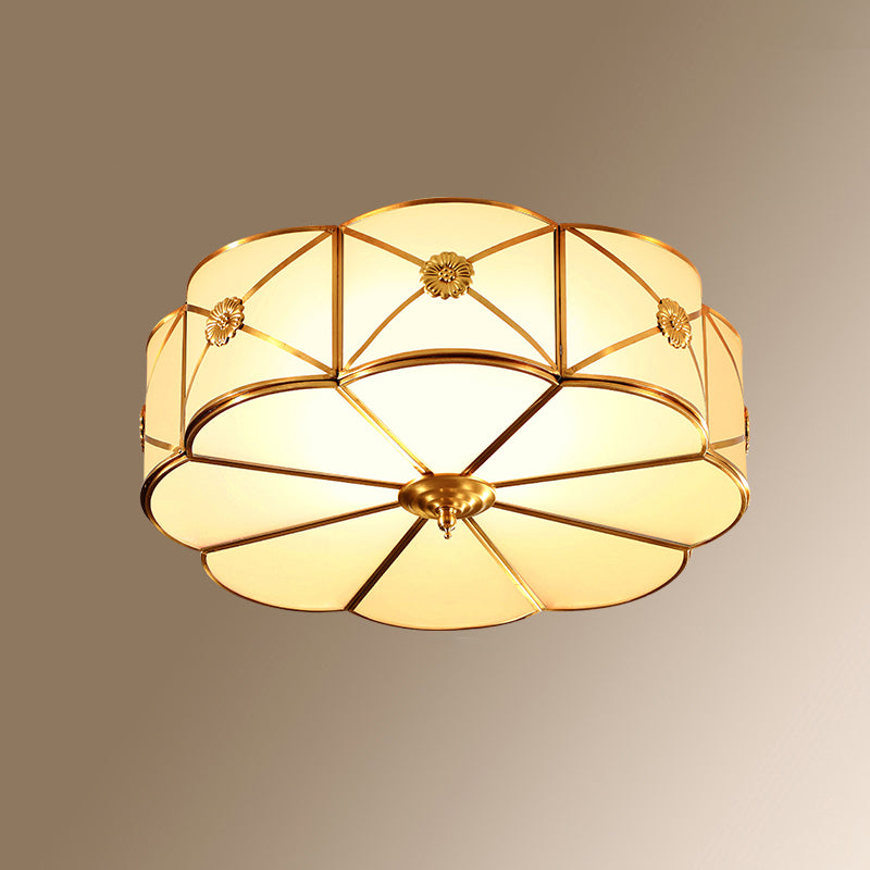 Colonial Style Gold Finish 4-Light Ceiling Flush Mount With Frosted Glass Bowl Shape