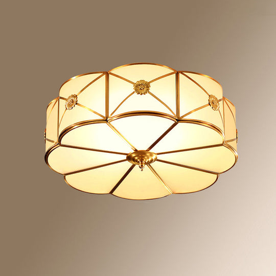 Colonial Style Gold Finish 4-Light Ceiling Flush Mount With Frosted Glass Bowl Shape