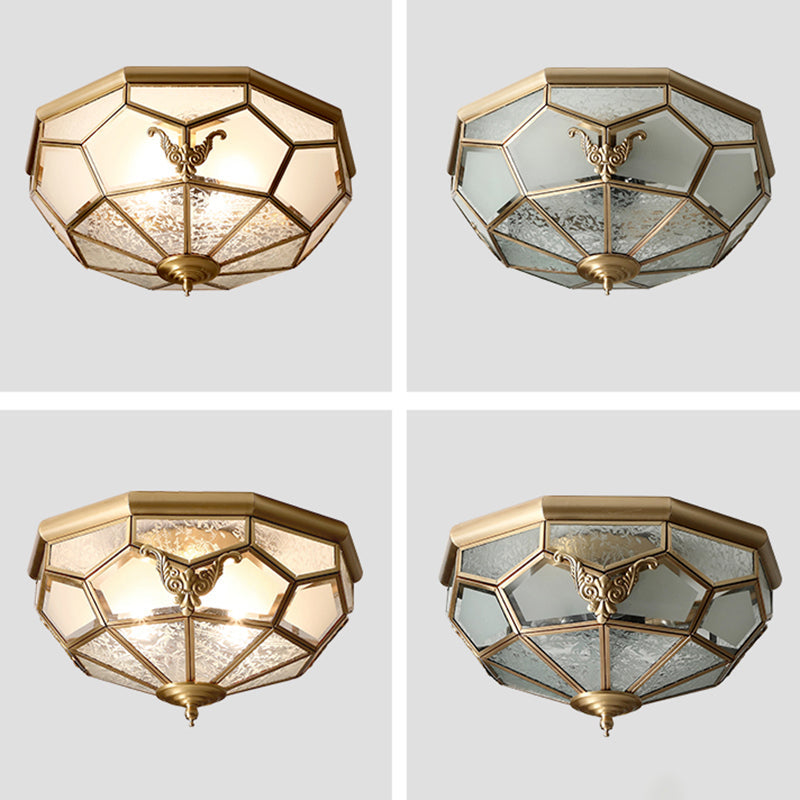 Colonial Style Gold Finish 4 - Light Ceiling Flush Mount With Frosted Glass Bowl Shape