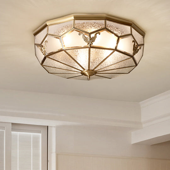 Colonial Style Gold Finish 4 - Light Ceiling Flush Mount With Frosted Glass Bowl Shape