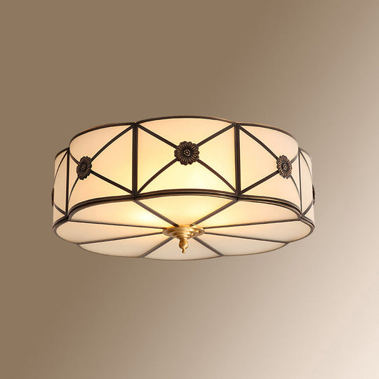 Colonial Style Gold Finish 4-Light Ceiling Flush Mount With Frosted Glass Bowl Shape / Flower