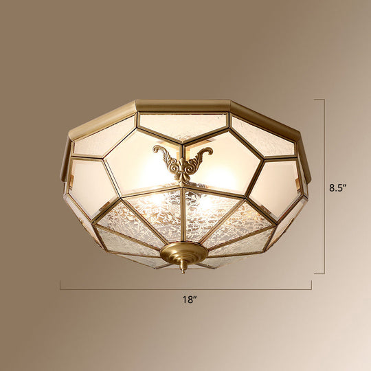 Colonial Style Gold Finish 4 - Light Ceiling Flush Mount With Frosted Glass Bowl Shape