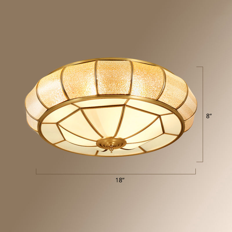Colonial Style Gold Finish 4 - Light Ceiling Flush Mount With Frosted Glass Bowl Shape