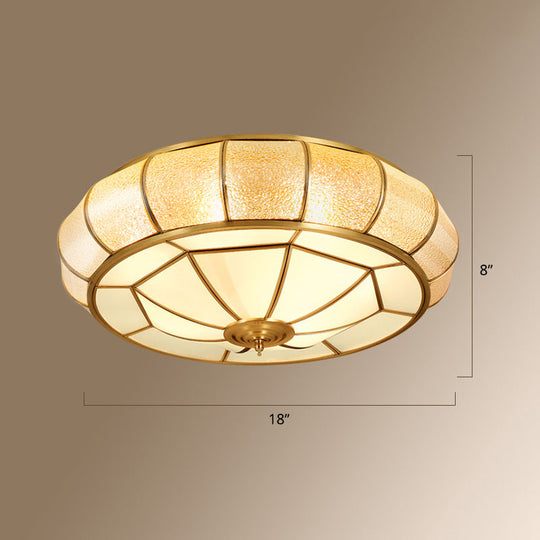 Colonial Style Gold Finish 4 - Light Ceiling Flush Mount With Frosted Glass Bowl Shape