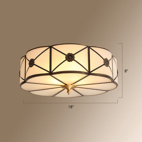 Colonial Style Gold Finish 4 - Light Ceiling Flush Mount With Frosted Glass Bowl Shape