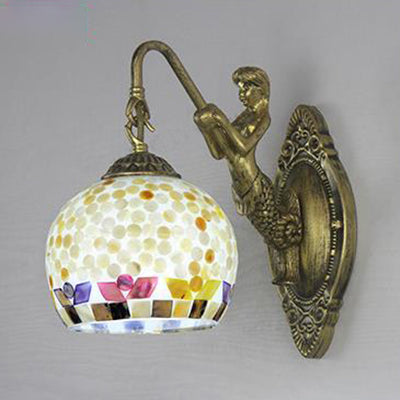 Tiffany Style Shell Mosaic Wall Lamp With Mermaid Backplate - Beige/Purple-Yellow/Blue-Yellow Sconce