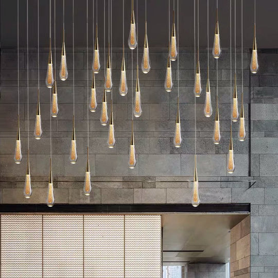 Clear Crystal Glass Suspension Pendant Light In Gold - Decorative Waterdrop Design Perfect For