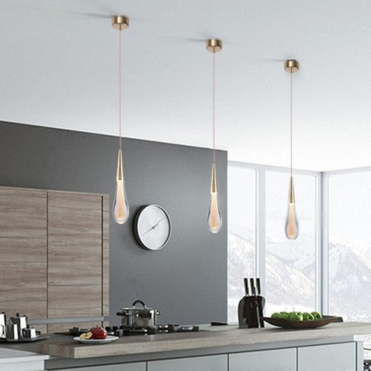 Clear Crystal Glass Suspension Pendant Light In Gold - Decorative Waterdrop Design Perfect For