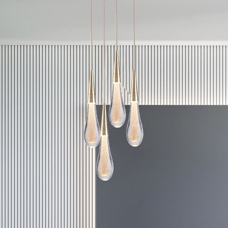 Clear Crystal Glass Suspension Pendant Light In Gold - Decorative Waterdrop Design Perfect For