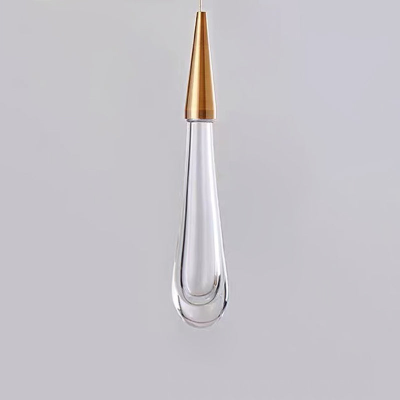 Gold Led Pendant Light: Clear Crystal Glass Waterdrop Suspension Lamp For Dining Room Décor / With
