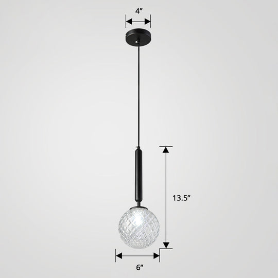 Simple Clear Glass Ball Pendant Lamp - 1-Light Suspension Lighting For Bedroom