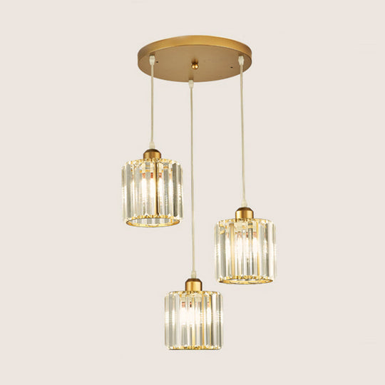Contemporary Prismatic Crystal Pendant Cluster Light For Stairs 3 / Gold