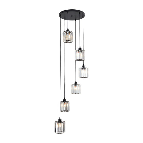 Contemporary Prismatic Crystal Pendant Cluster Light For Stairs