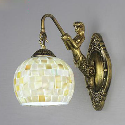 Tiffany Style Shell Mosaic Wall Lamp With Mermaid Backplate - Beige/Purple-Yellow/Blue-Yellow Sconce