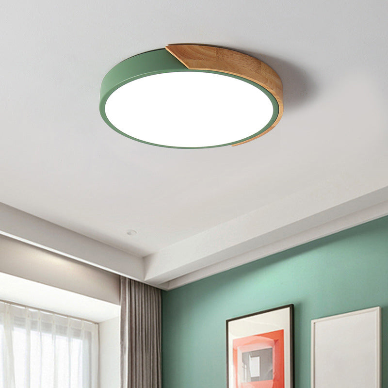Round Led Macaron Ceiling Light With Acrylic Shade And Wood Accents Green / 9