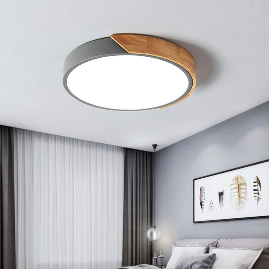Round Led Macaron Ceiling Light With Acrylic Shade And Wood Accents Grey / 9