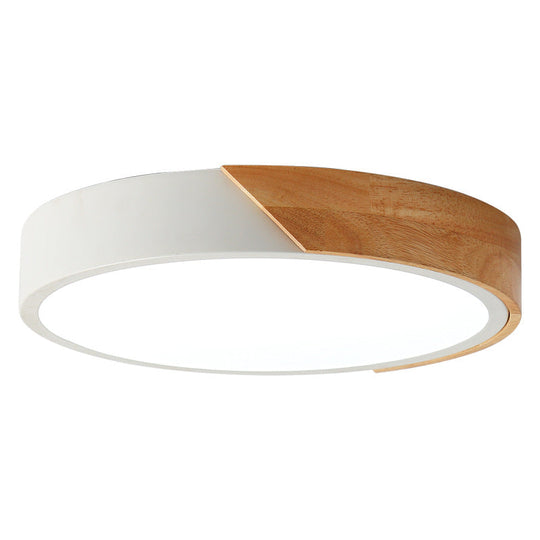 Round Led Macaron Ceiling Light With Acrylic Shade And Wood Accents White / 9