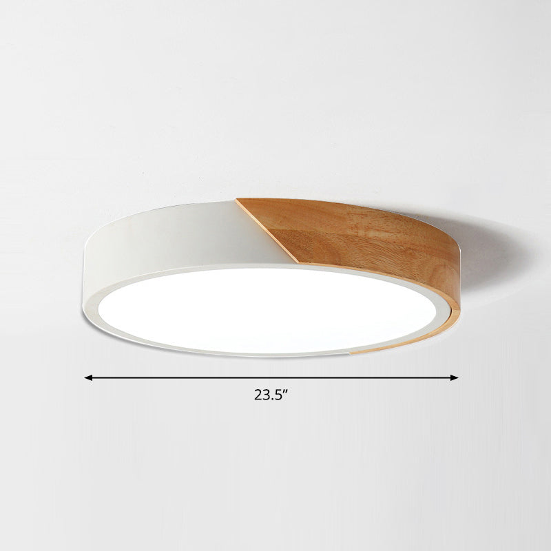Round Led Macaron Ceiling Light With Acrylic Shade And Wood Accents