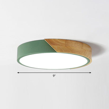 Round Led Macaron Ceiling Light With Acrylic Shade And Wood Accents
