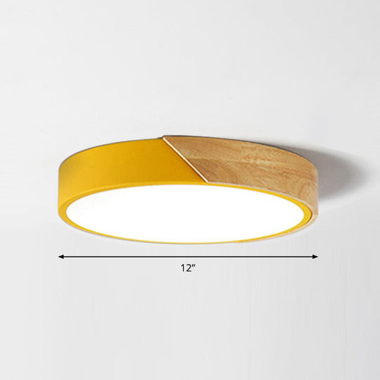 Round Led Macaron Ceiling Light With Acrylic Shade And Wood Accents