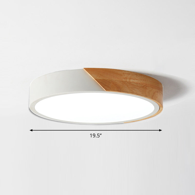 Round Led Macaron Ceiling Light With Acrylic Shade And Wood Accents
