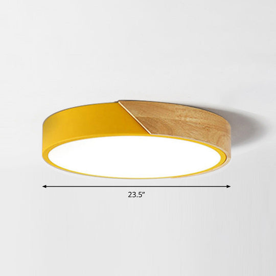 Round Led Macaron Ceiling Light With Acrylic Shade And Wood Accents