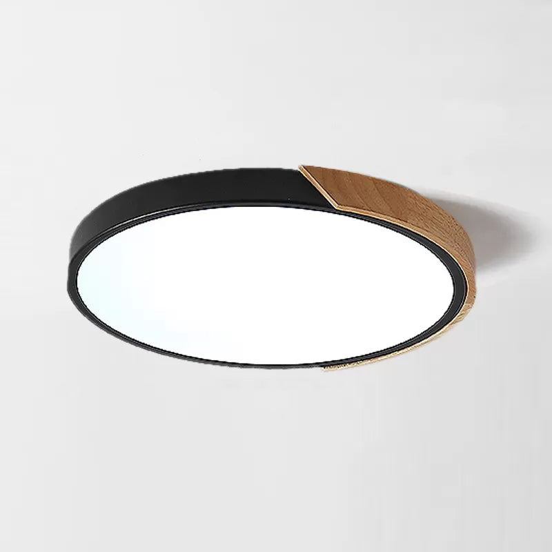 Round Led Macaron Ceiling Light With Acrylic Shade And Wood Accents Black / 9’