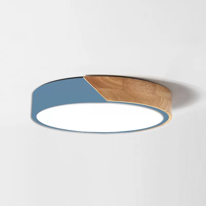 Round Led Macaron Ceiling Light With Acrylic Shade And Wood Accents Blue / 9’