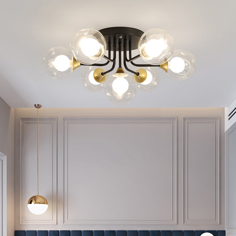 Minimalist Black Dual Glass Ball Flush Mount Ceiling Light - Sleek Semi Fixture For Bedrooms