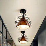 Industrial Metal Flush Ceiling Light Fixture - Cage Style Small Aisle 1 Head Black Flushmount